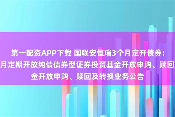 第一配资APP下载 国联安恒瑞3个月定开债券: 国联安恒瑞3个月定期开放纯债债券型证券投资基金开放申购、赎回及转换业务公告